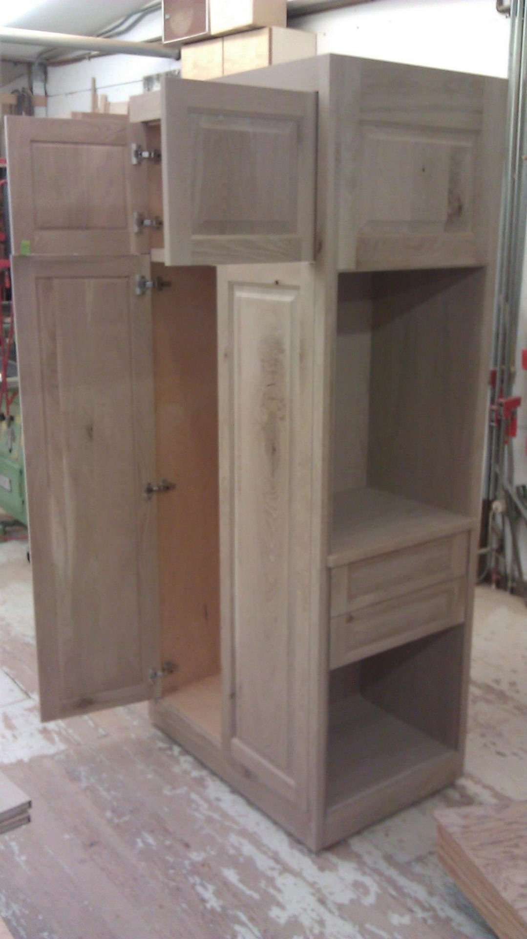 Custom tall cabinet under construction in the Cabinetworks shop